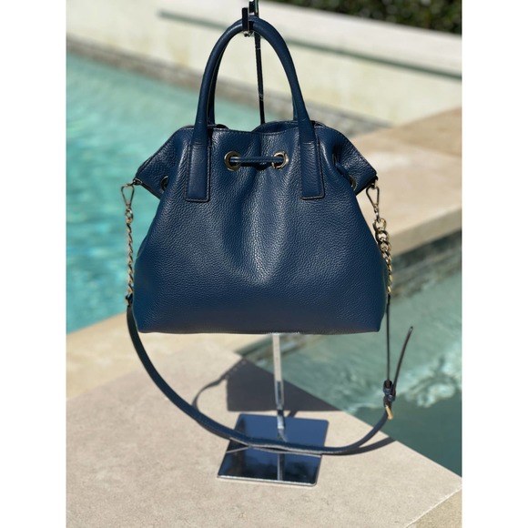 Michael Kors Camden Medium Leather Drawstring Navy Satchel/Crossbody - Picture 4 of 9